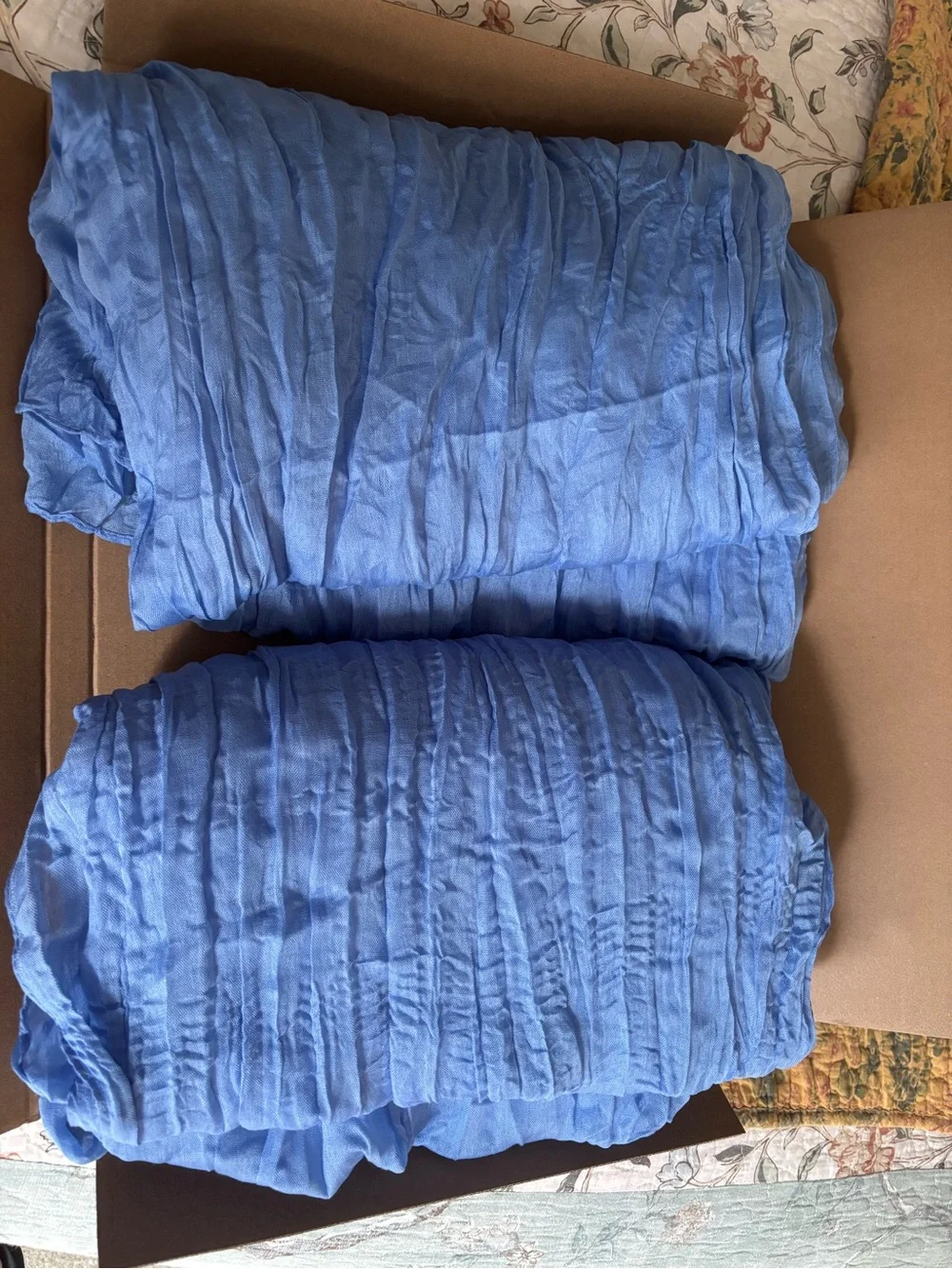 2 pieces (stock photo shows 3) Light Blue Gauze Cheesecloth Table Runner